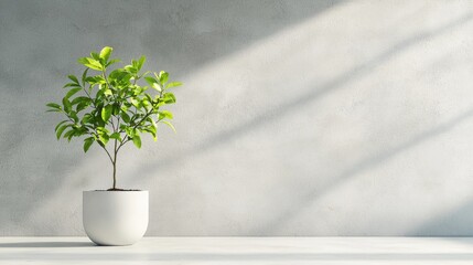 Potted plant, sunlight wall, minimal interior, home decor