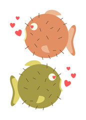 Set of cute doodles of puffer fish