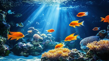 Obraz premium Vibrant Orange Fish Swim Among Coral Reefs