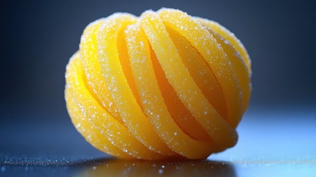 Close-up of sugared twisted citrus-flavored candy on dark surface