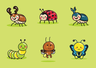 a cute bug illustration set for design element