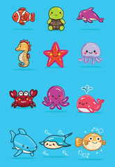 a sea animal illustration set for design element