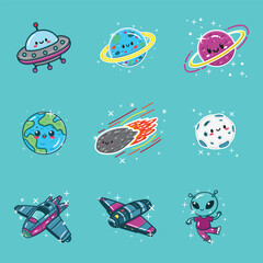 a cute space collection set for design element