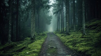Fototapeta premium Enchanted Forest Path: A Mystical Journey Through Mossy Woods