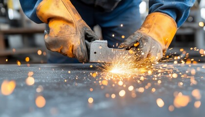Metalworker Grinding Metal with Sparks