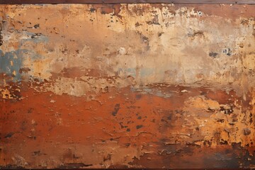 Rusty Metal Surface with Flaking Paint in Warm Earthy Tones and Textured Details for Artistic and Industrial Backgrounds