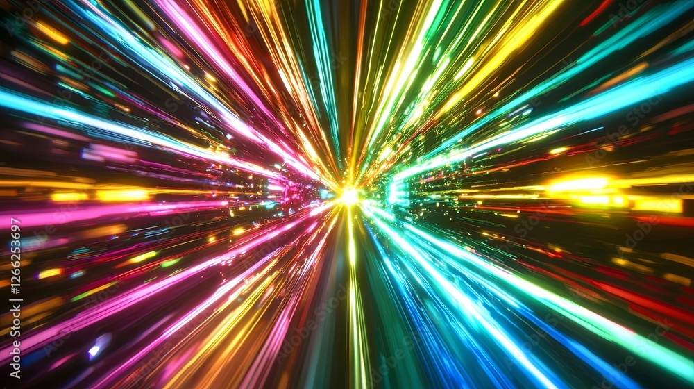 Poster vibrant colorful light trails with dynamic rays in motion effect