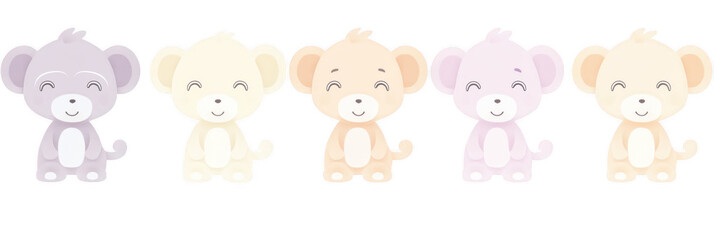 Cute cartoon animals in pastel colors, featuring smiling bears in various shades. Perfect for children designs and playful themes
