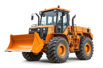 Fototapeta premium A wheel loader with a raised bucket isolated on a white background