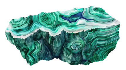 3D Minimal Watercolor Design of Malachite Stone with Smooth Textures and Vibrant Green Swirls