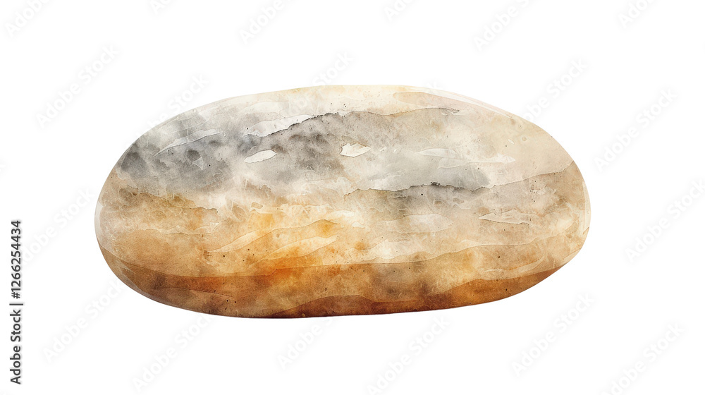 Poster 3d minimal watercolor rendering of a rounded pebble with natural texture and subtle colors