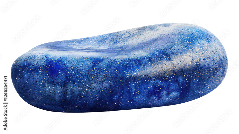 Poster serene lapis stone in 3d minimal watercolor rendering, smooth texture with cosmic elements and deep 
