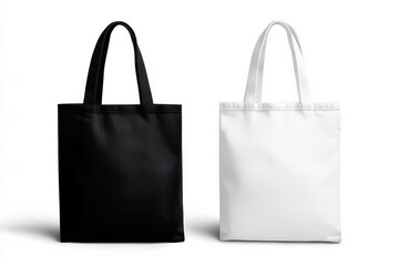 A mockup featuring two tote bags, one in black and the other in white.