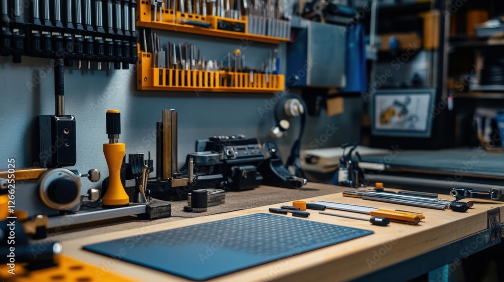 Poster an assortment of calibration tools including focus charts a lens calibration plate and adjustable st