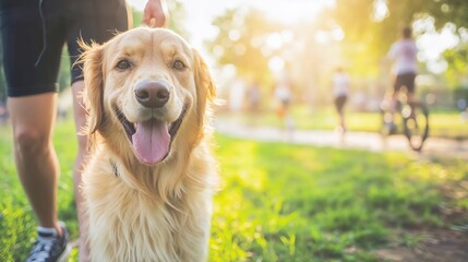 Generative AI, Golden Retriever Walking in a Sunlit Park