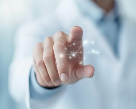 Hand Interacting with Digital Network Interface - Powered by Adobe