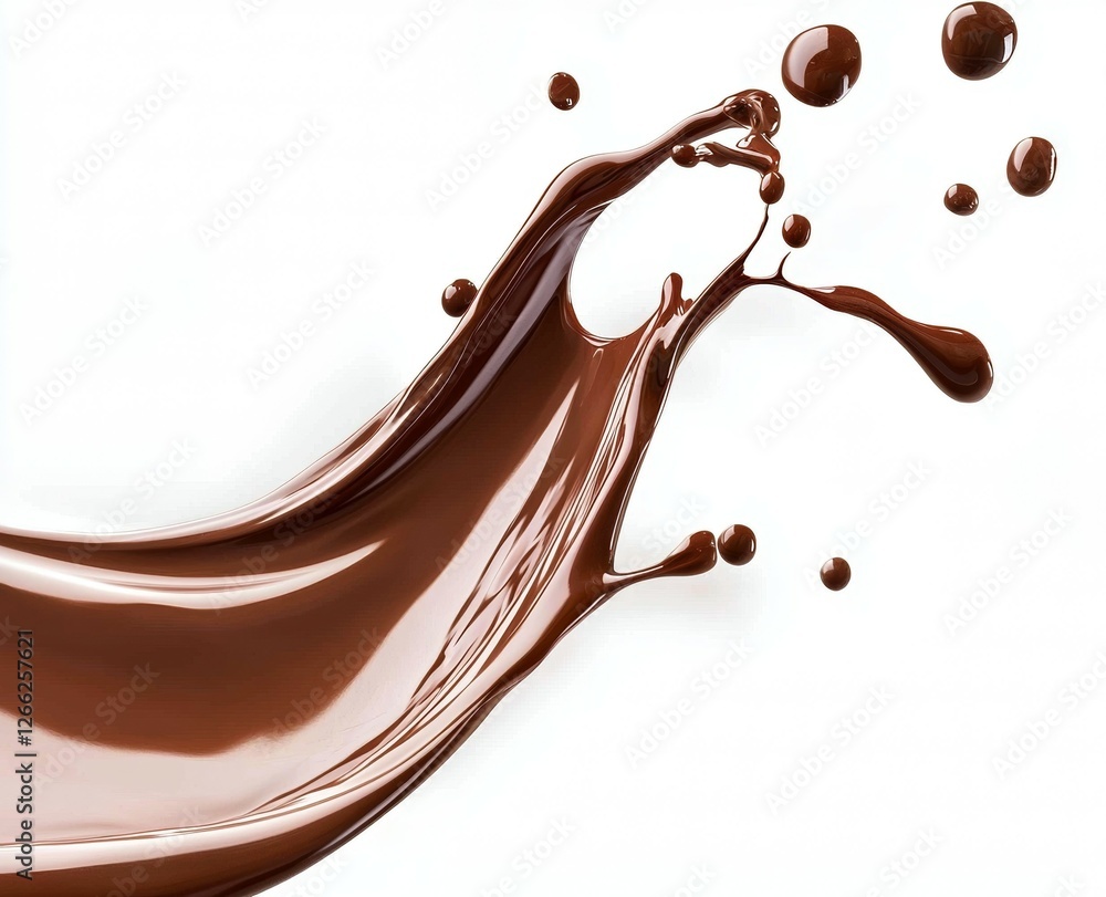 Poster chocolate splash is splashing across a white background