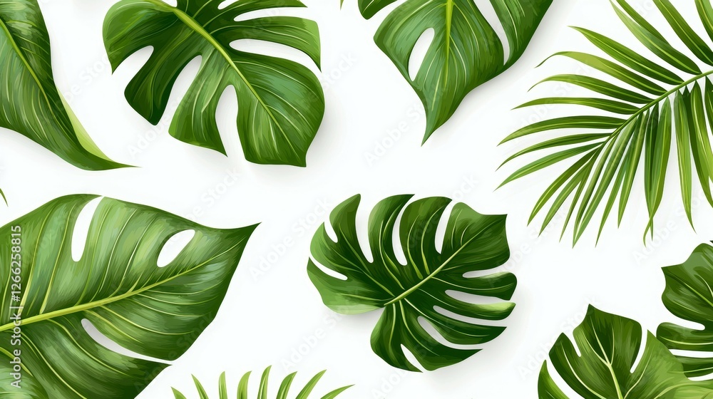 Poster collection of green leaves with some of them having a split in the middle