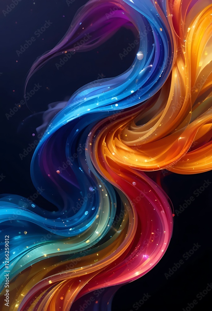 Aufkleber dynamic ribbon of multicolored light swirls against a deep gradient backdrop