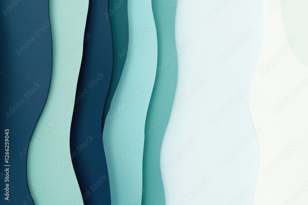 Poster vertical abstract lines showcase gentle spring rain with shades of blue and green, providing a sooth