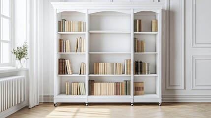 white bookshelf in classic interior