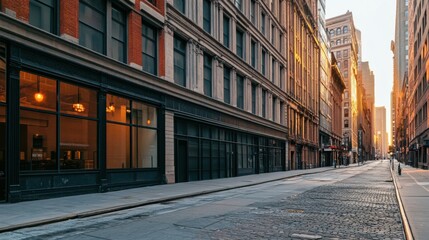 Fototapeta premium empty street in urban cityscape at sunrise