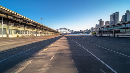 Fototapeta premium sydney harbour empty quay with gleaming bridge