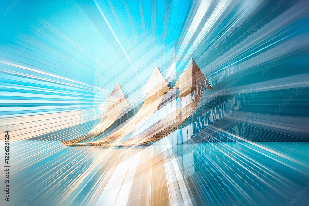 Poster business concept for hong kong. arrows moving forward, symbolizing growth and fast-paced market. dyn