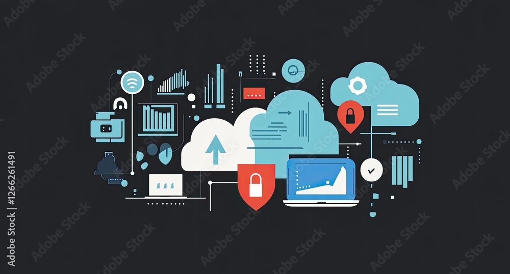 Aufkleber Cloud security system illustration with data visualization on dark background