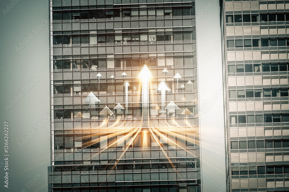 Poster abstract architecture commercial building with upward arrows