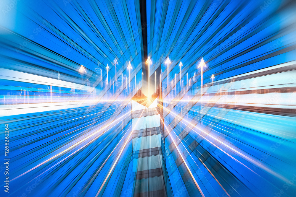 Aufkleber Abstract business concept of growth and progress in Hong Kong.  Motion blur with upward arrows suggests fast, futuristic vision over city buildings.