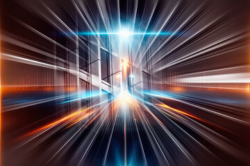 Abstract concept of Hong Kong business with fast speed light trails. Dynamic perspective representing progress and technology in a modern city.