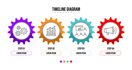 Business infographic template. 4 Step timeline journey. Process diagram, 4 options gear on white background, Infograph elements. Vector Element Eps