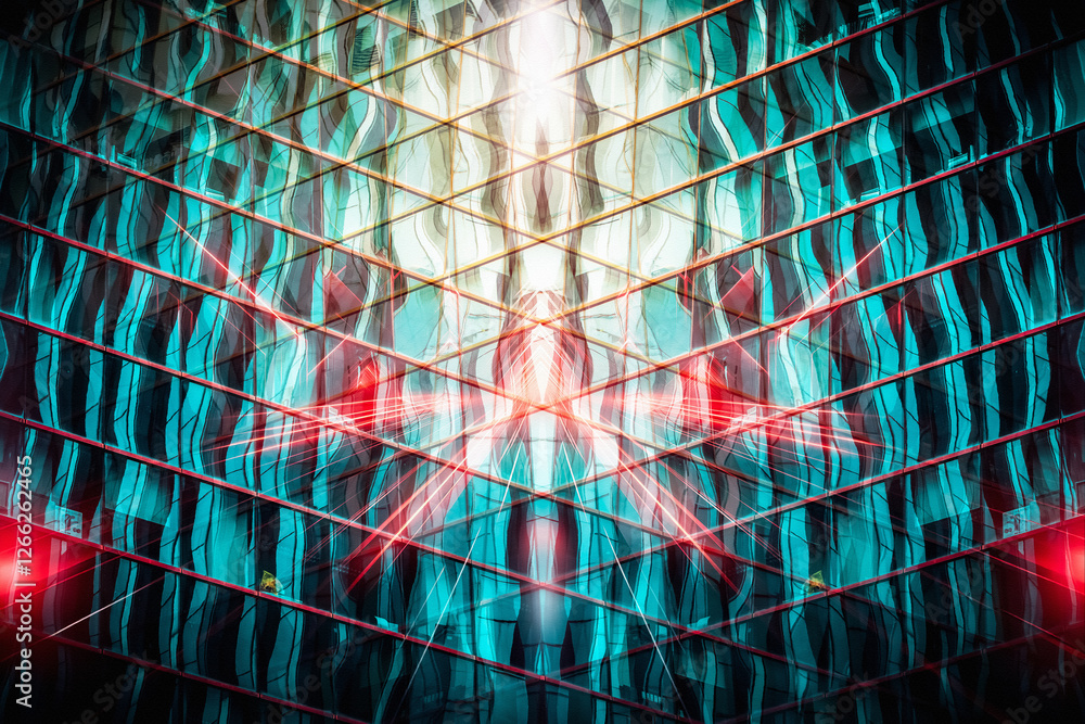 Poster dynamic business concept in hong kong. abstract building facade creates a modern and vibrant impress