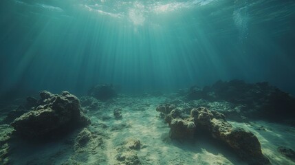 Fototapeta premium underwater scene sunbeams ocean floor coral reef