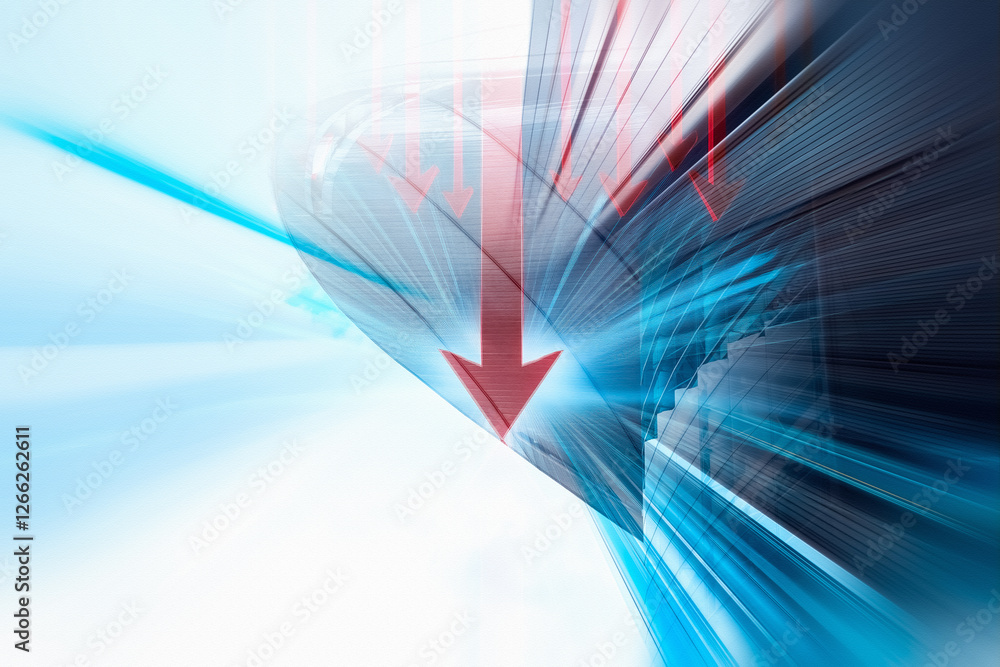 Poster A business concept image representing Hong Kong's market decline. Red arrows on a globe symbolize a downward trend and economic challenges.