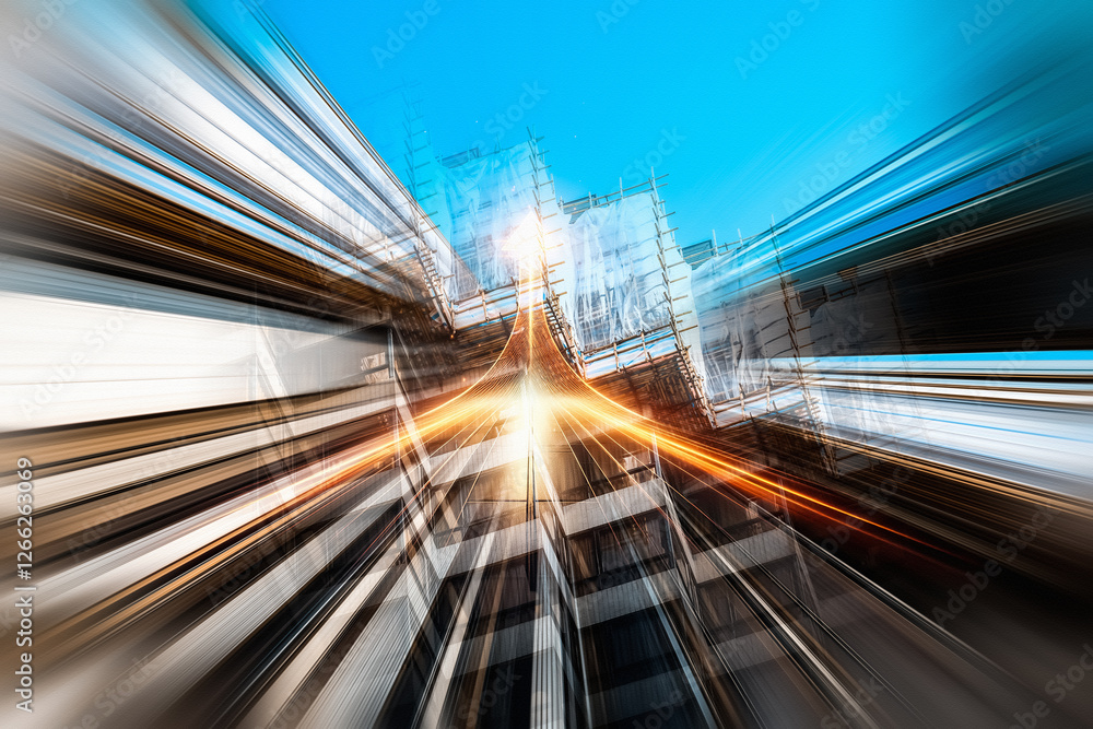 Leinwandbilder abstract hong kong business concept with motion blur effect. fast paced urban scene suggesting growt