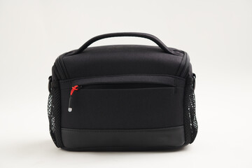 black camera bag front side isolated on white background