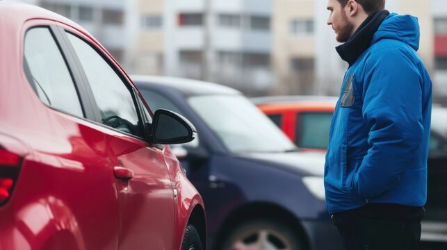 A learner is focused on parallel parking while receiving guidance from their driving instructor in a practical driving session