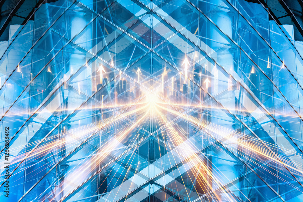 Aufkleber Hong Kong business concept. Abstract architecture with dynamic perspective and bright light, symbolizing growth and progress in the city.
