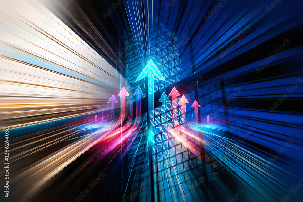 Aufkleber Hong Kong business concept showcasing upward arrows indicating progress within a dynamic, fast-moving cityscape.