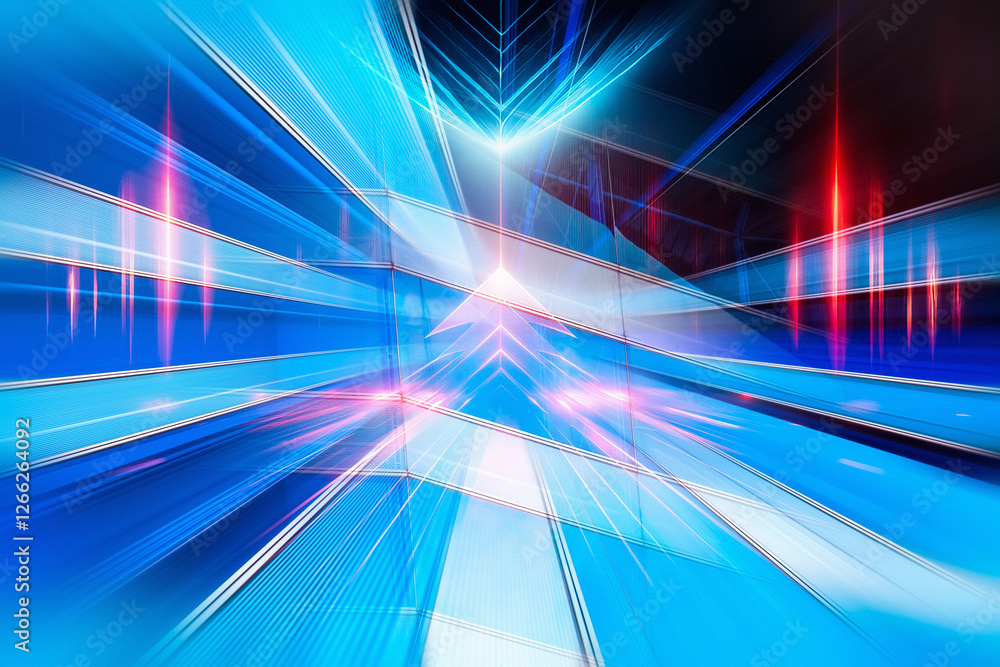 Leinwandbilder futuristic hong kong business concept with dynamic blue and red light trails converging towards a ce