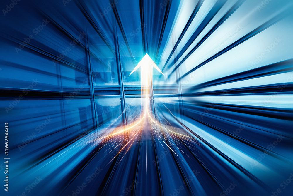 Leinwandbilder an arrow speeds forward in an abstract urban environment, embodying a business concept for growth an