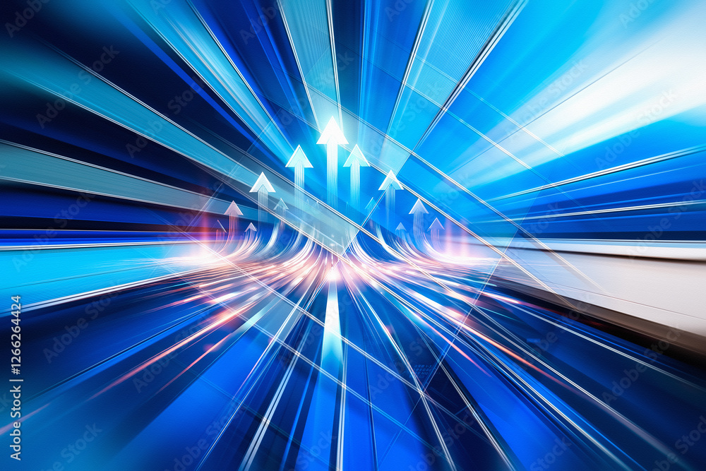 Aufkleber Hong Kong business concept with dynamic growth represented by upward arrows and motion blur.  Bright light symbolizes progress and a fast-paced environment.