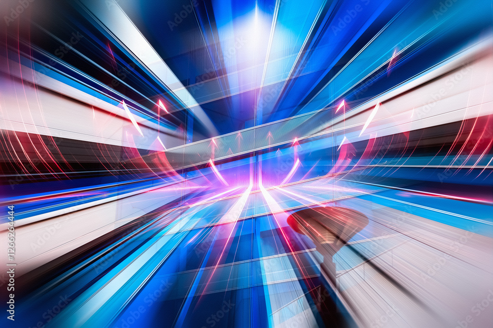 Leinwandbilder Business concept image depicting Hong Kong's fast-paced environment. Dynamic blue and red lines create a futuristic sense of motion and speed.