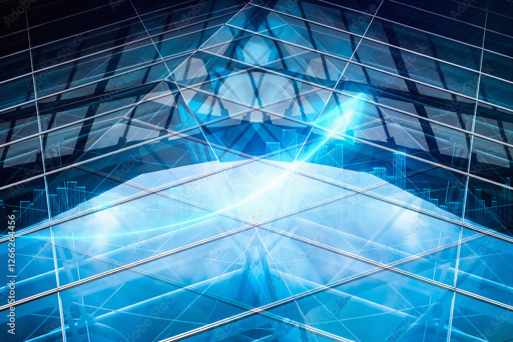 Leinwandbilder abstract business concept of a modern building in hong kong. geometric blue lines create a futuristi