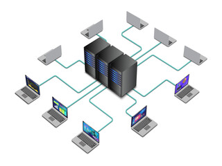 Lan network 3D diagram for business and technology concept. WAN of computer networking vector.	
