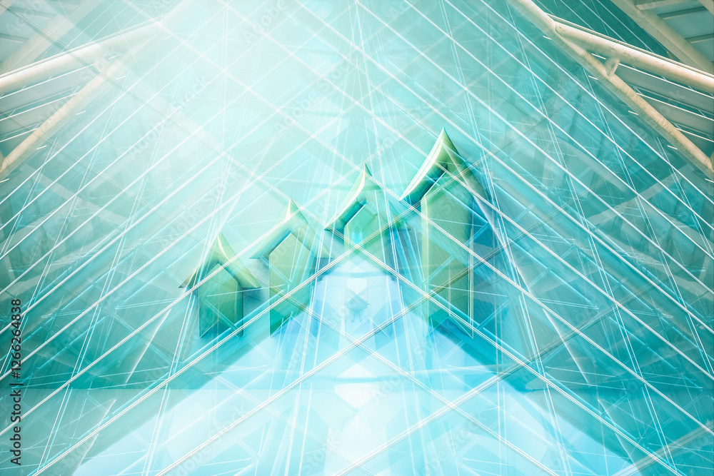 Leinwandbilder modern concept architecture in hong kong. geometric glass structure with teal hues, reflecting light