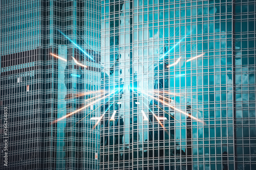 Aufkleber hong kong business concept. modern architecture with light streaks suggesting motion and connection 