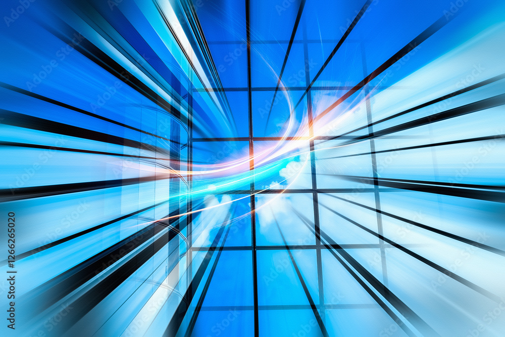 Poster abstract business concept in hong kong. dynamic blue lines and light streaks suggest a modern, forwa